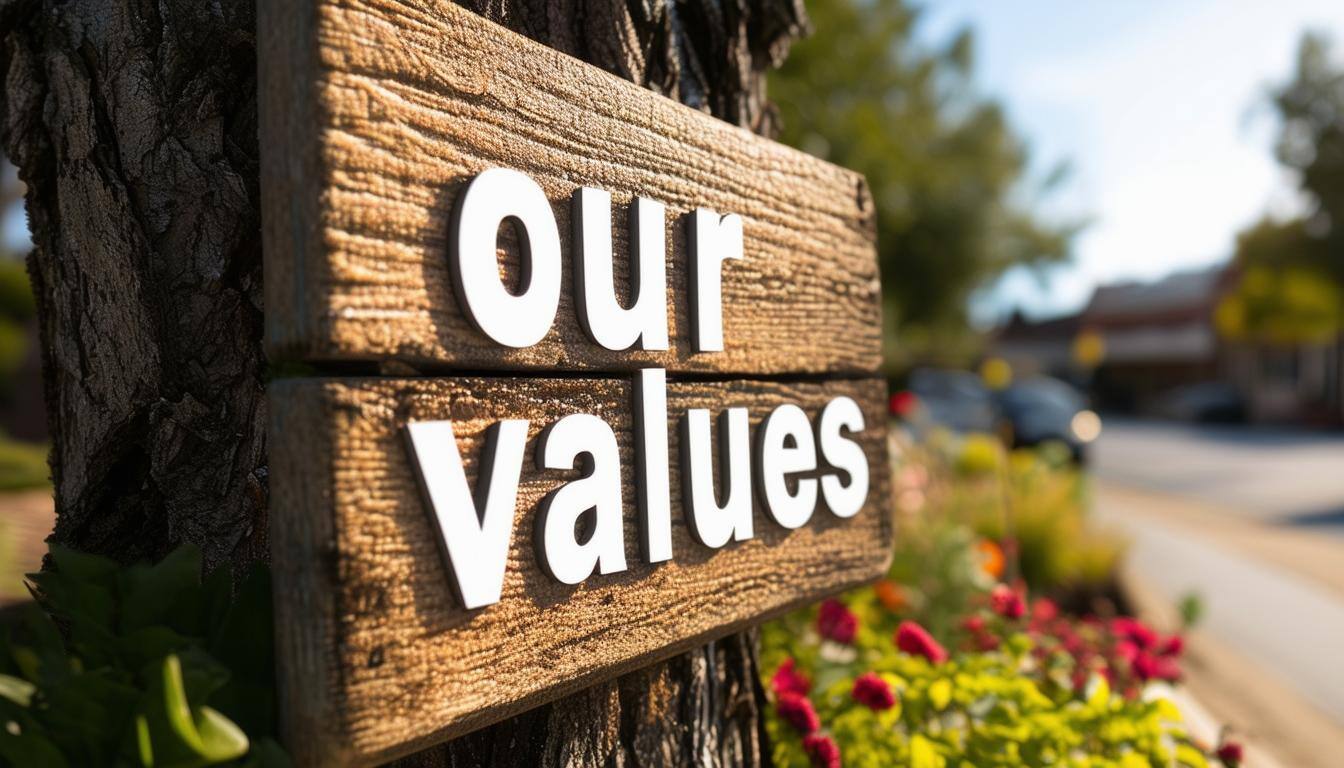 A sign that says our values-1